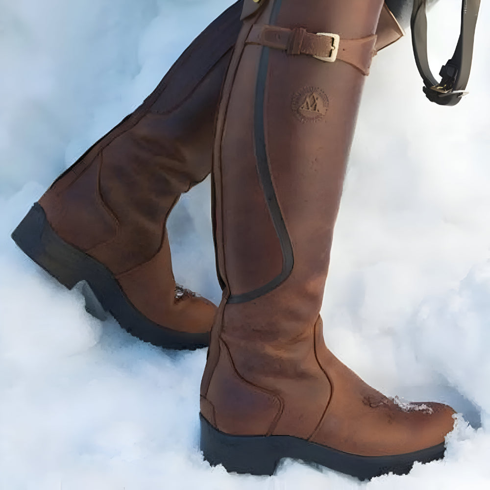 Women’s Leather Knee-High Boots | Waterproof Riding, Buckle