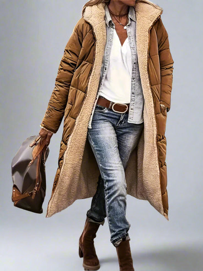 Women’s Long Hooded Puffer Coat | Shearling Lined Warm Winter