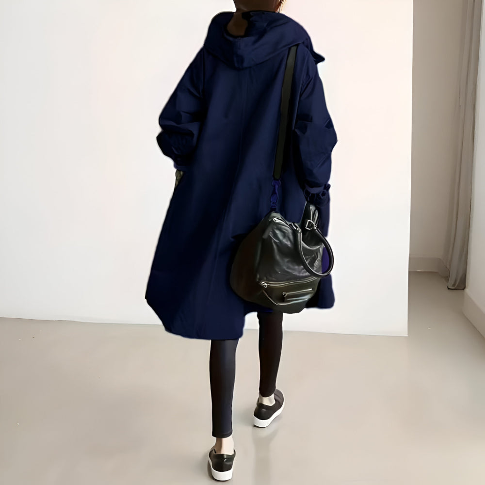 Women's Casual Long Trench Coat | Relaxed Button-Up Hooded