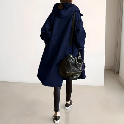 Women's Casual Long Trench Coat | Relaxed Button-Up Hooded