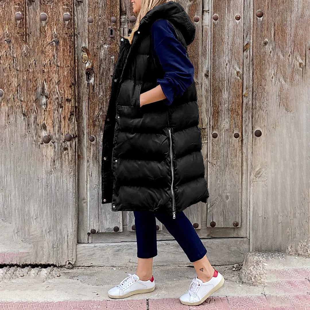 Women's Longline Puffer Vest | Hooded, Sleeveless