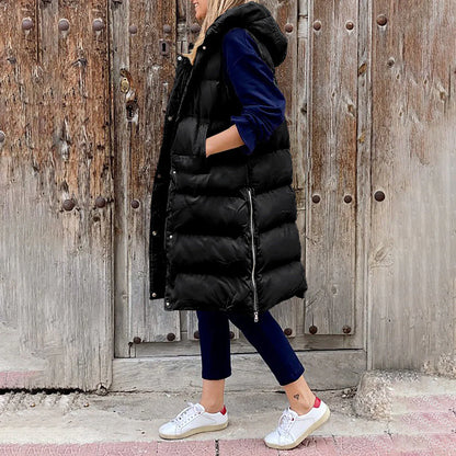 Women's Longline Puffer Vest | Hooded, Sleeveless