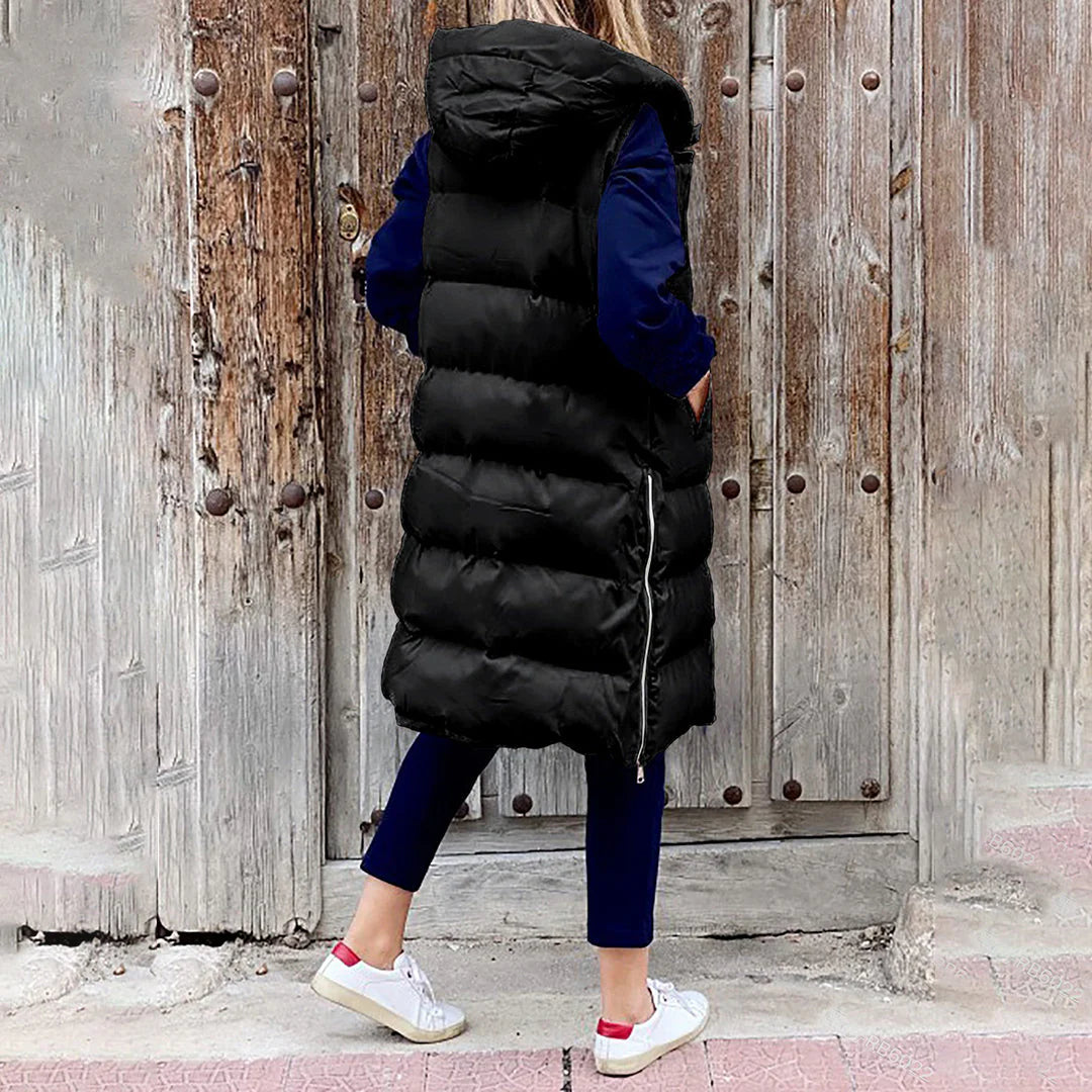 Women's Longline Puffer Vest | Hooded, Sleeveless