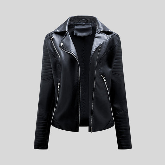 Women's Stylish Moto Jacket Slim Fit Asymmetrical Zip