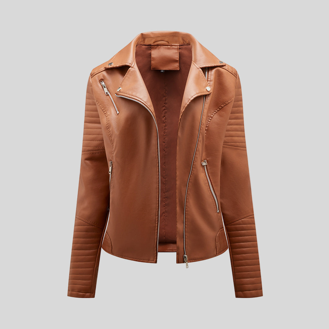 Women's Stylish Moto Jacket Slim Fit Asymmetrical Zip