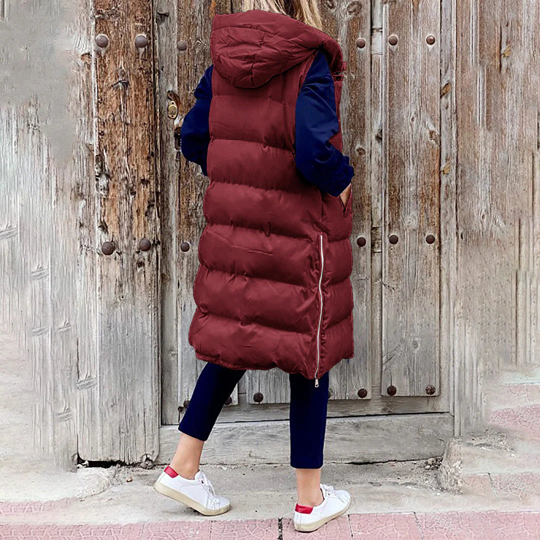 Women's Longline Puffer Vest | Hooded, Sleeveless