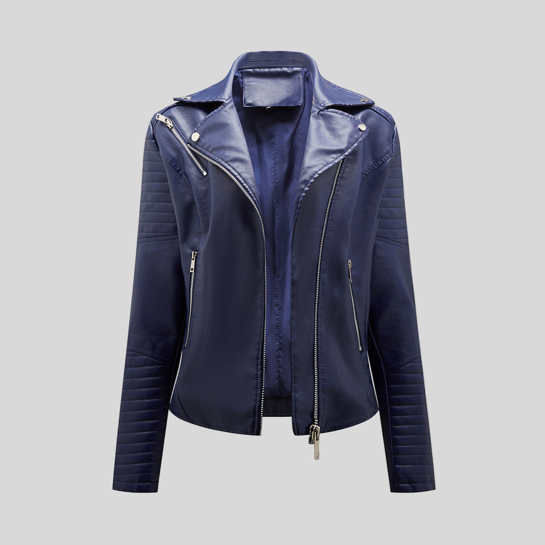 Women's Stylish Moto Jacket Slim Fit Asymmetrical Zip