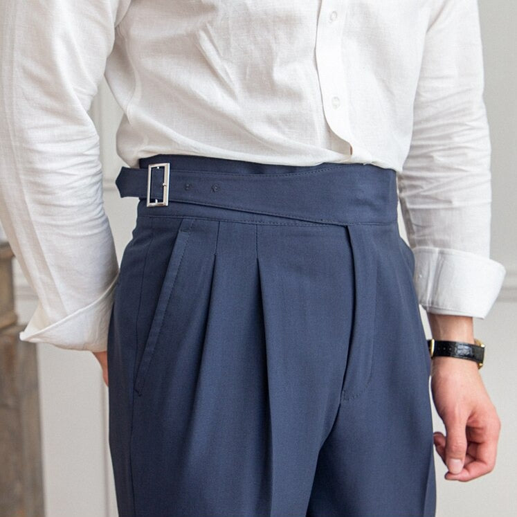 Men's Wide Leg Work Trousers | High Waist Pleated