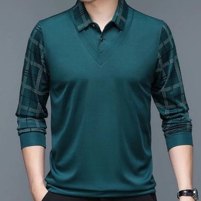 Men's Casual Long Sleeve Polo Shirt Classic Plaid