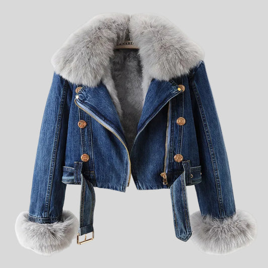 Margaux Luxe Lined Fox Fur Denim Coat