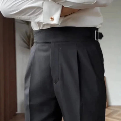 Men's Wide Leg Work Trousers | High Waist Pleated