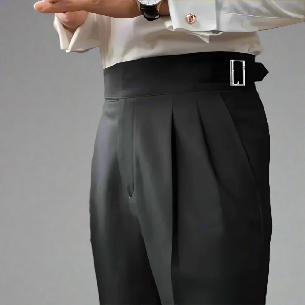 Men's Wide Leg Work Trousers | High Waist Pleated