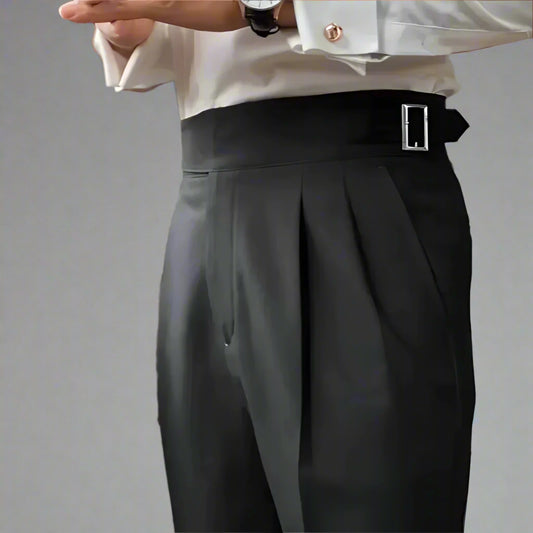 Men's Wide Leg Work Trousers | High Waist Pleated