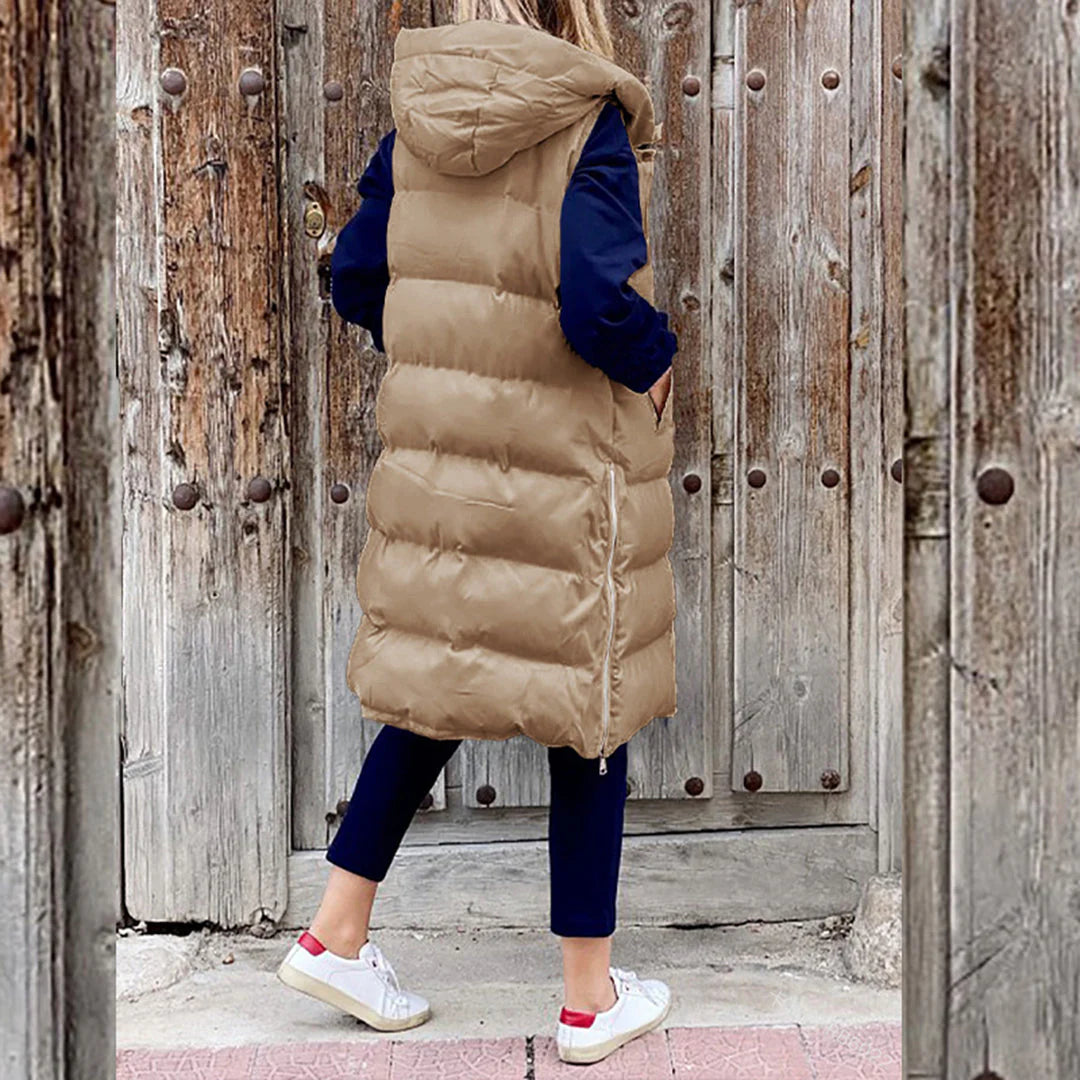 Women's Longline Puffer Vest | Hooded, Sleeveless