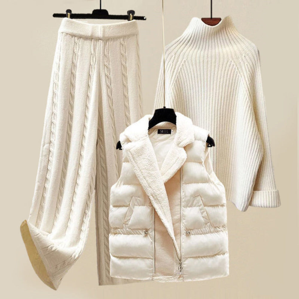 Knit Sweater Pants Set with Insulating Vest for Cold Weather 0