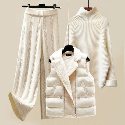 Knit Sweater Pants Set with Insulating Vest for Cold Weather 0
