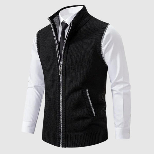 Knitted Vest Zip-Up Wool Blend Sleeveless Layering Top 0