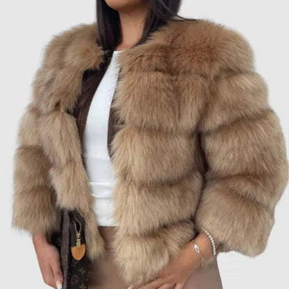 Women's Luxury Cropped Faux Fur Jacket Chic Soft Touch