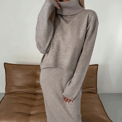 Women’s Elegant Knit Sweater Set Turtleneck Long Sleeve