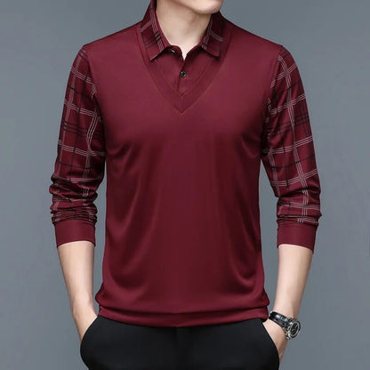 Men's Casual Long Sleeve Polo Shirt Classic Plaid