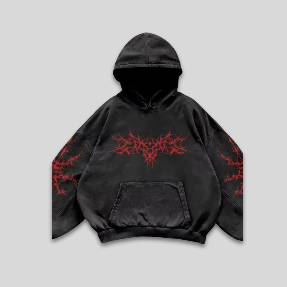 Men’s Distressed Graphic Hoodie Streetwear Patchwork