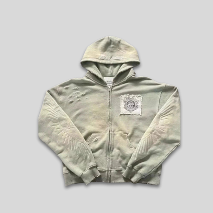 Men’s Distressed Graphic Hoodie Streetwear Patchwork