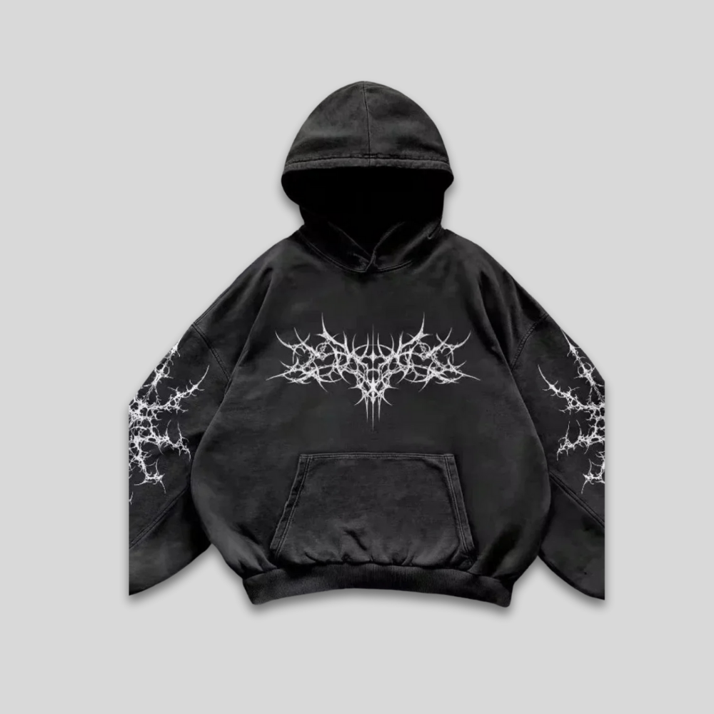 Men’s Distressed Graphic Hoodie Streetwear Patchwork