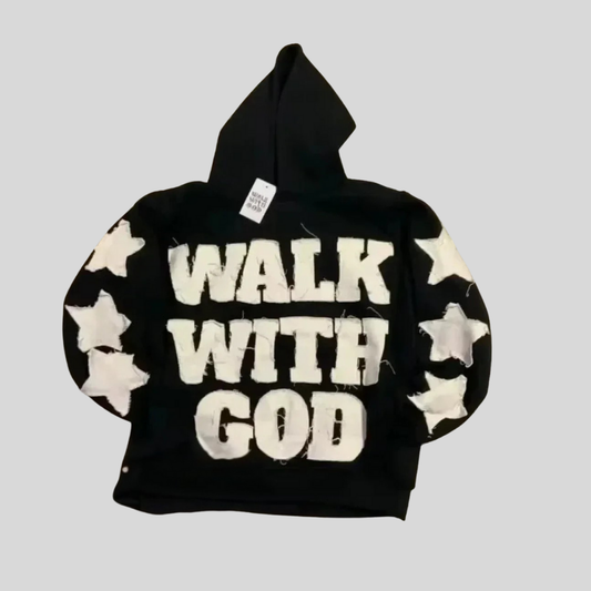 Men’s Distressed Graphic Hoodie Streetwear Patchwork