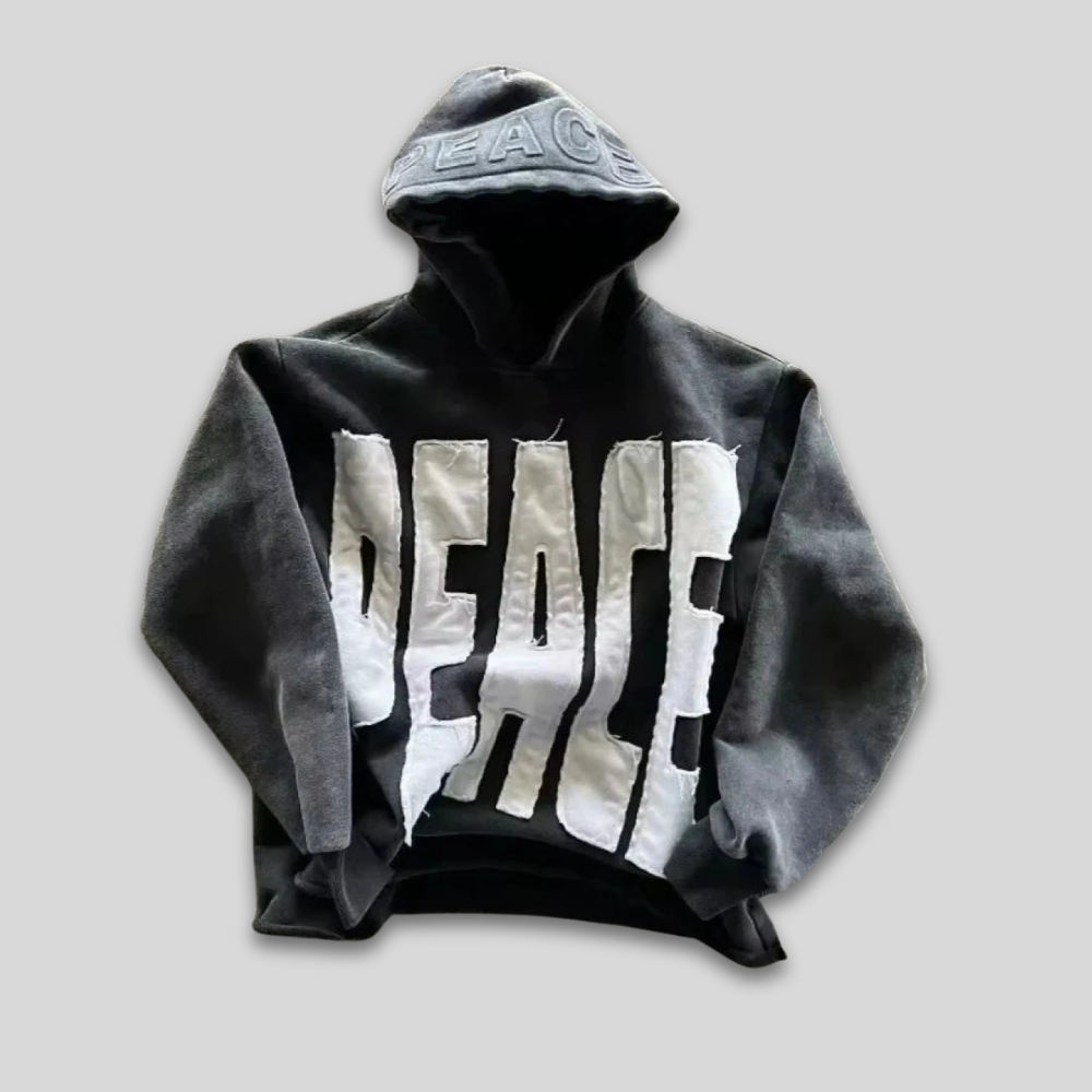 Men’s Distressed Graphic Hoodie Streetwear Patchwork