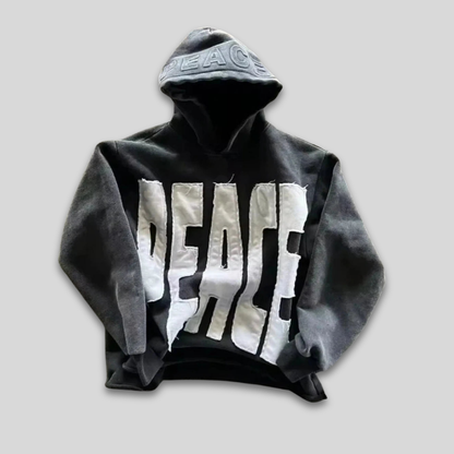 Men’s Distressed Graphic Hoodie Streetwear Patchwork