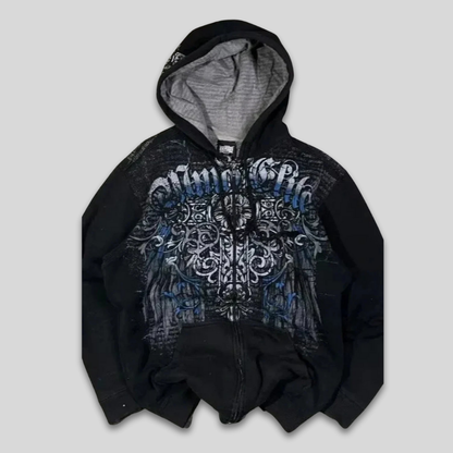 Men’s Distressed Graphic Hoodie Streetwear Patchwork