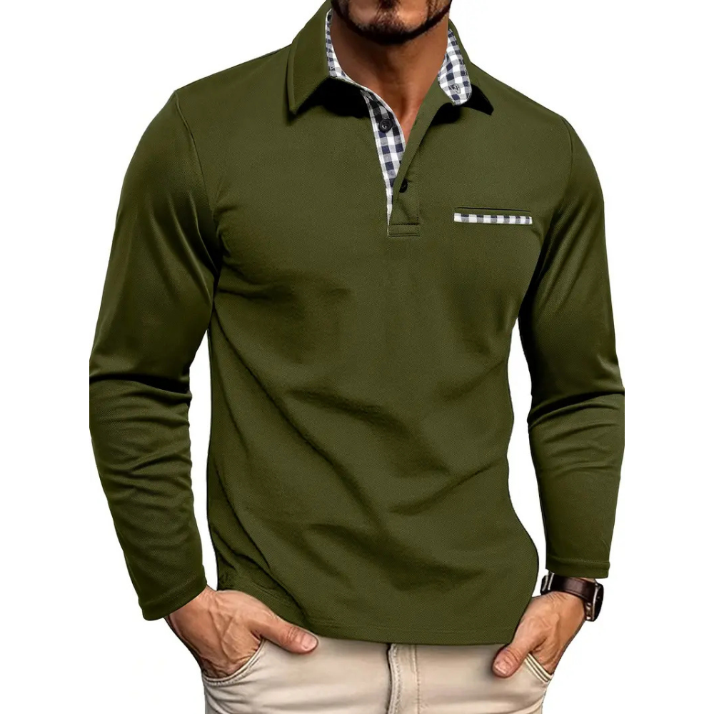 Men’s Casual Slim Fit Polo Shirt Long Sleeve Contrast Collar