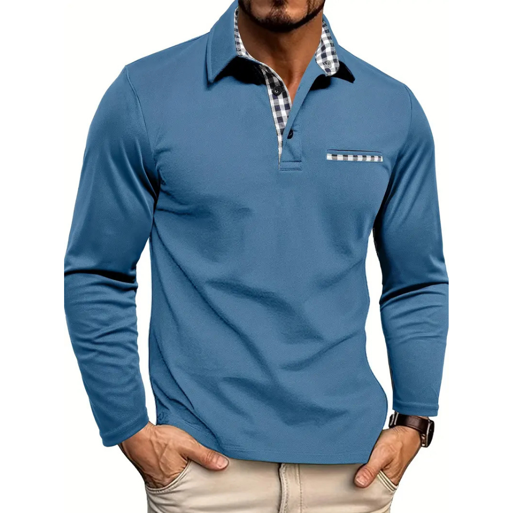 Men’s Casual Slim Fit Polo Shirt Long Sleeve Contrast Collar