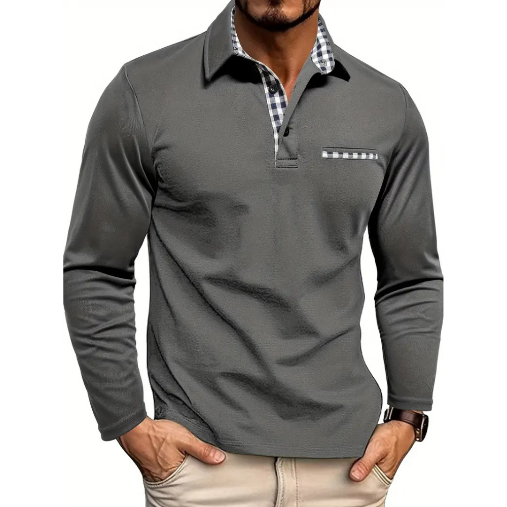 Men’s Casual Slim Fit Polo Shirt Long Sleeve Contrast Collar