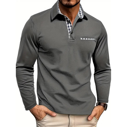 Men’s Casual Slim Fit Polo Shirt Long Sleeve Contrast Collar