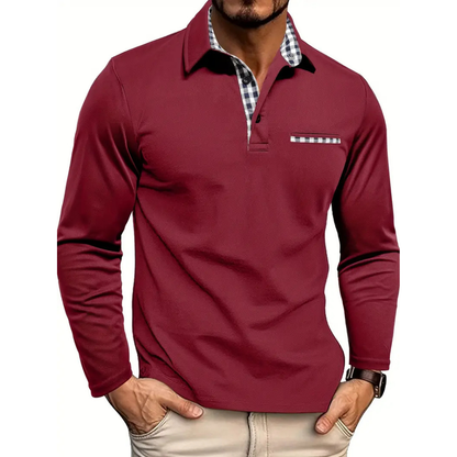 Men’s Casual Slim Fit Polo Shirt Long Sleeve Contrast Collar