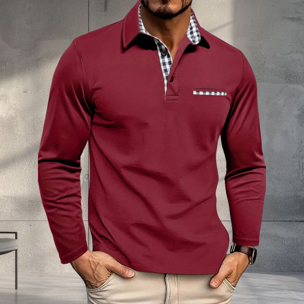 Men’s Casual Slim Fit Polo Shirt Long Sleeve Contrast Collar