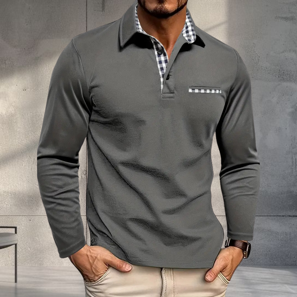 Men’s Casual Slim Fit Polo Shirt Long Sleeve Contrast Collar
