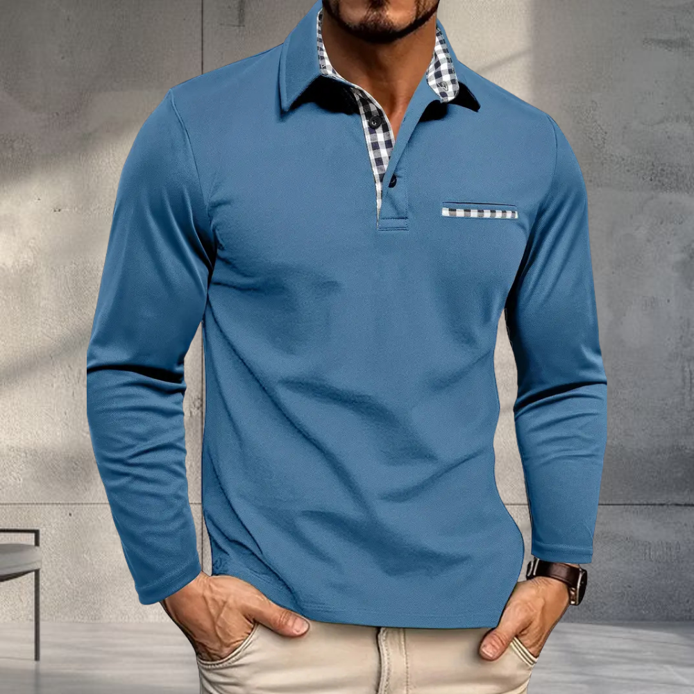 Men’s Casual Slim Fit Polo Shirt Long Sleeve Contrast Collar