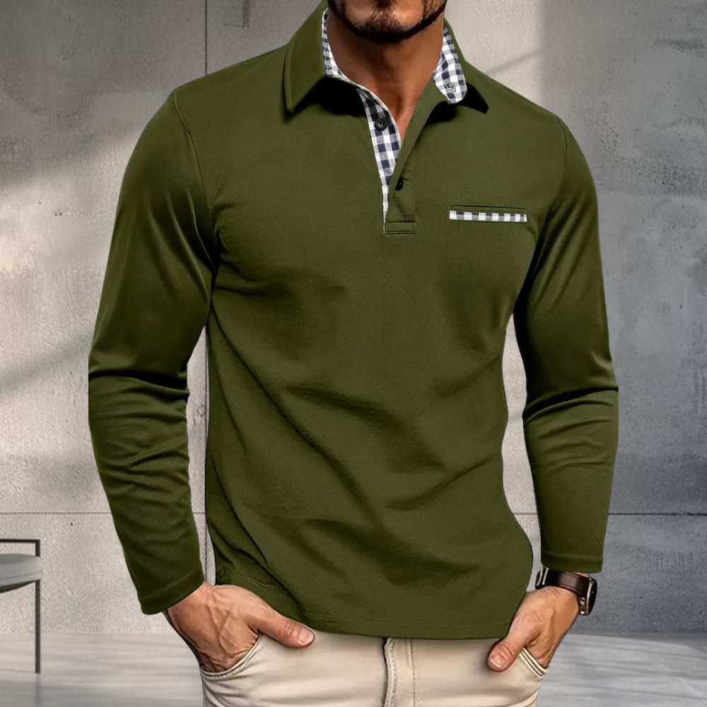 Men’s Casual Slim Fit Polo Shirt Long Sleeve Contrast Collar