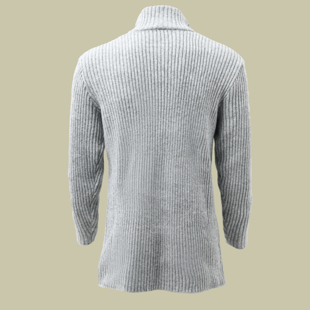 Men's Cardigan Knit Long Sleeve Stand Collar Mid-Length Striped Layering 8