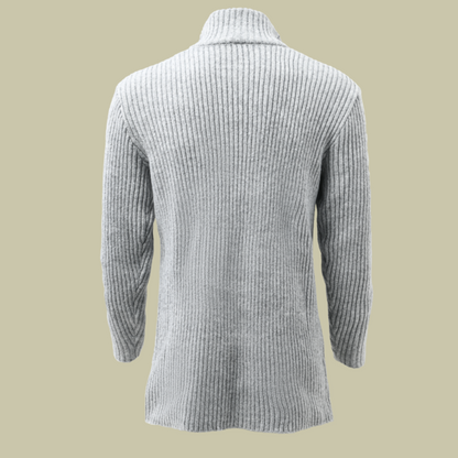 Men's Cardigan Knit Long Sleeve Stand Collar Mid-Length Striped Layering 8
