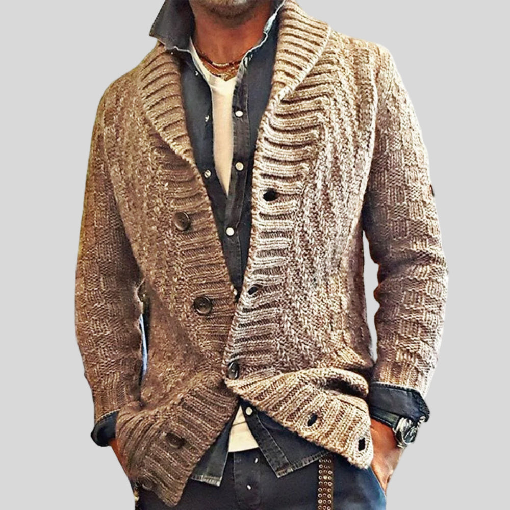 Men's Cardigan Vintage Knit Jacket with Lapel Collar Design 0