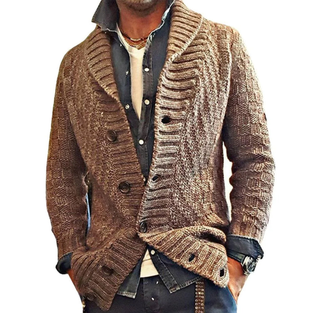 Men's Cardigan Vintage Knit Jacket with Lapel Collar Design 1