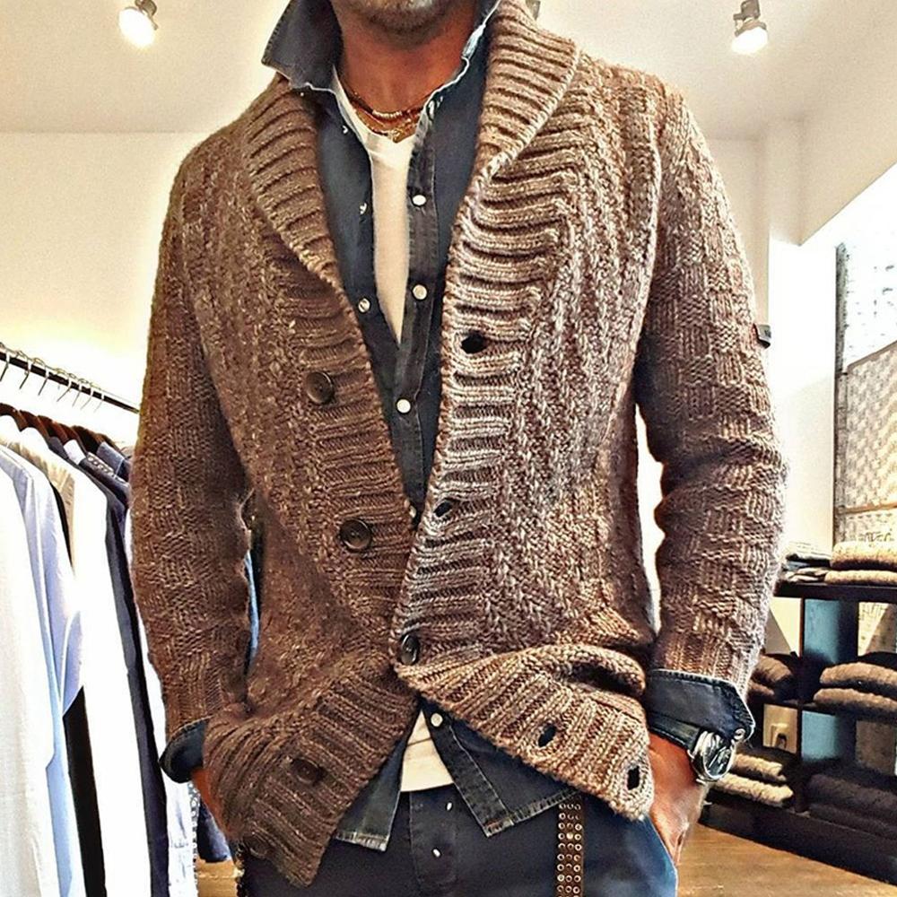 Men's Cardigan Vintage Knit Jacket with Lapel Collar Design 2
