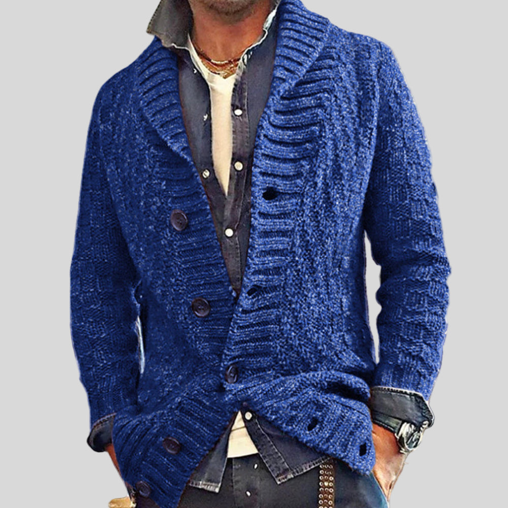 Men's Casual Chunky Knit Cardigan Warm Shawl Collar