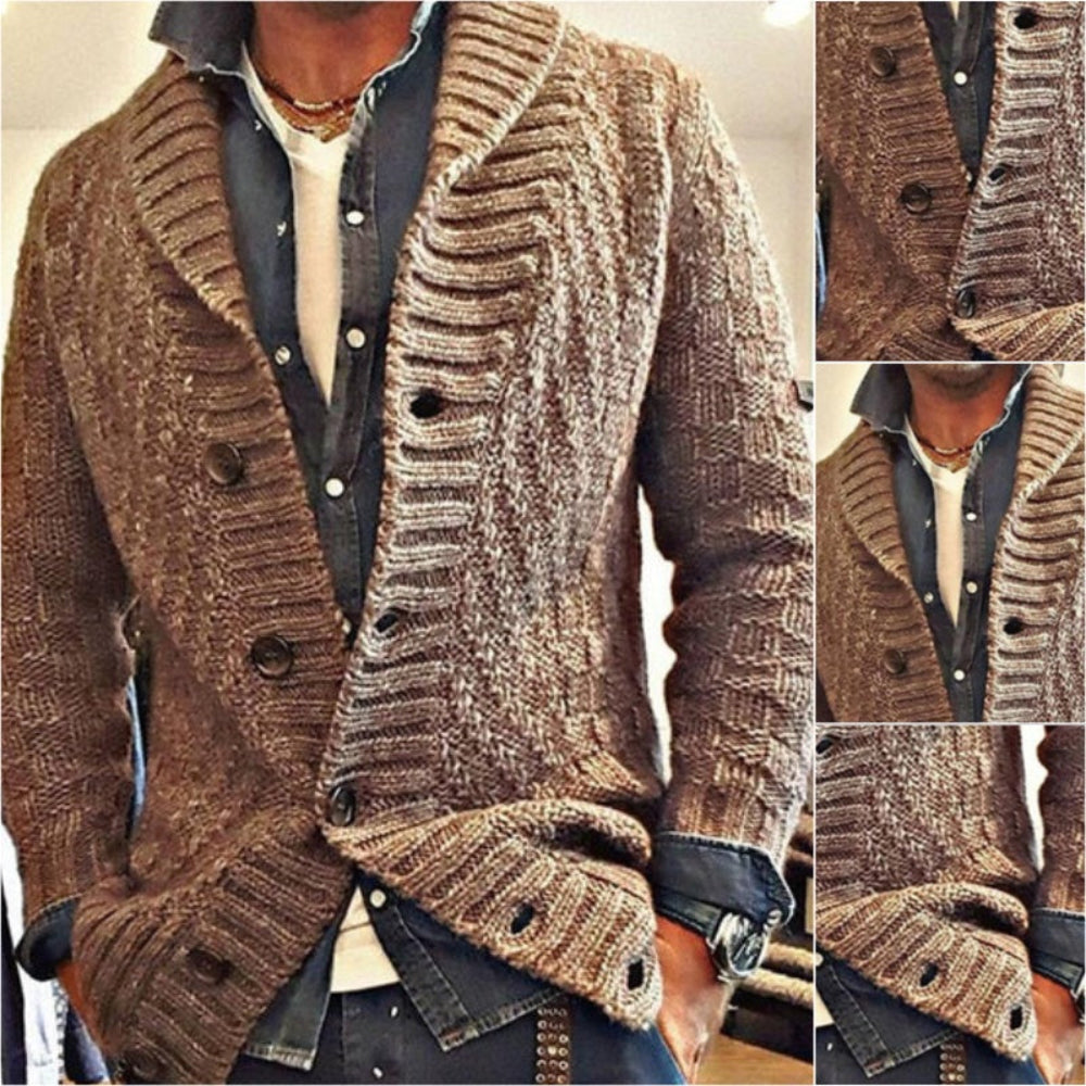 Men's Cardigan Vintage Knit Jacket with Lapel Collar Design 4