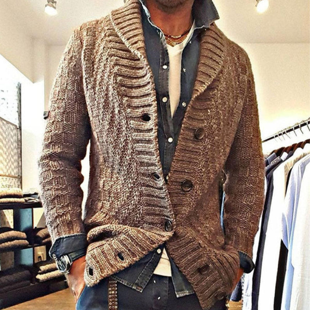 Men's Cardigan Vintage Knit Jacket with Lapel Collar Design 5