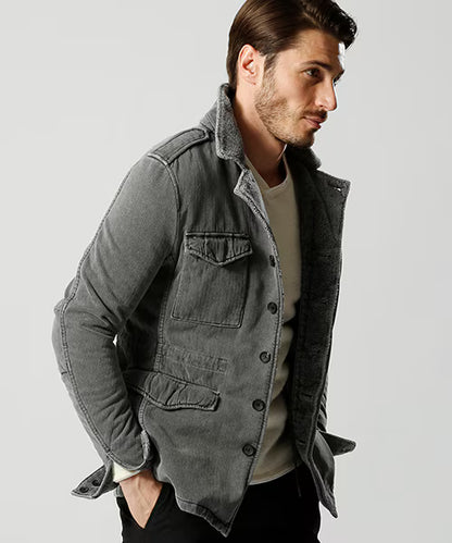 Men’s Casual Vintage Field Jacket Zip Up Button Front