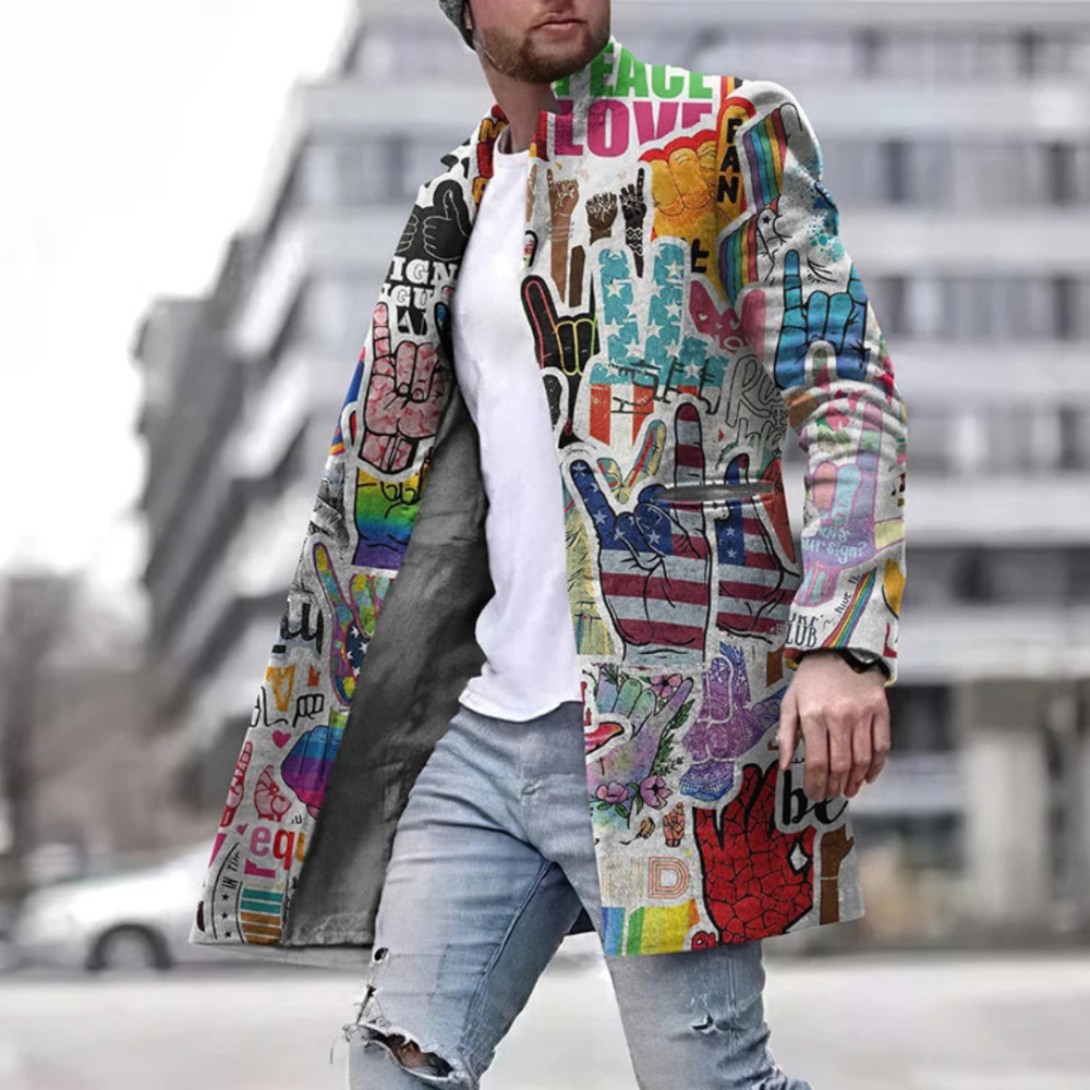 Men's Coat Graphic Long Fit Stylish Fashion Outerwear 0